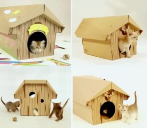 сделать домик для кошки из картона своими руками